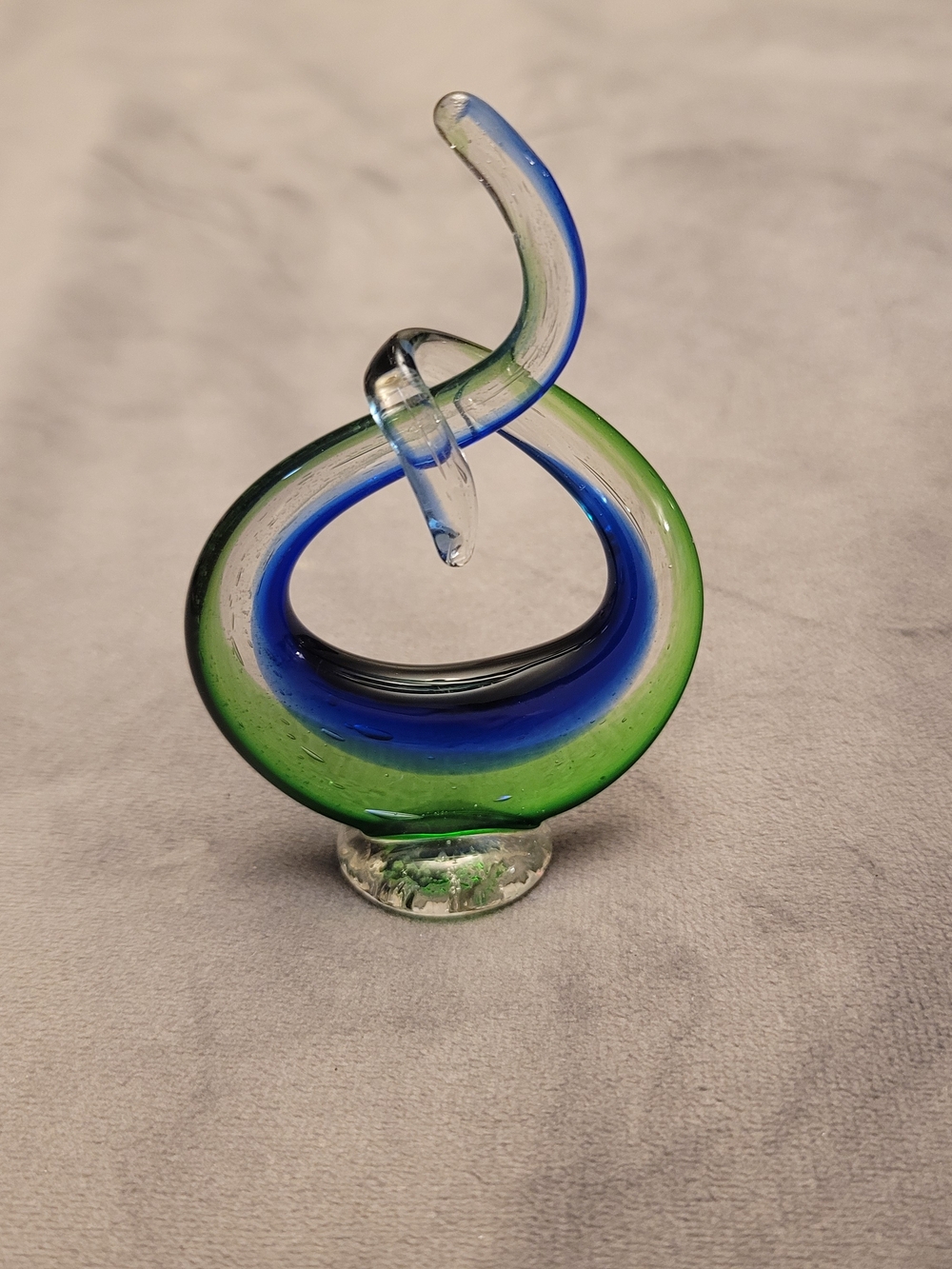 Hand-Blown Glass Love Knot Sculpture in Blue and Green